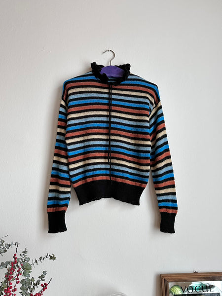 80s Italy colourful striped with frill collar