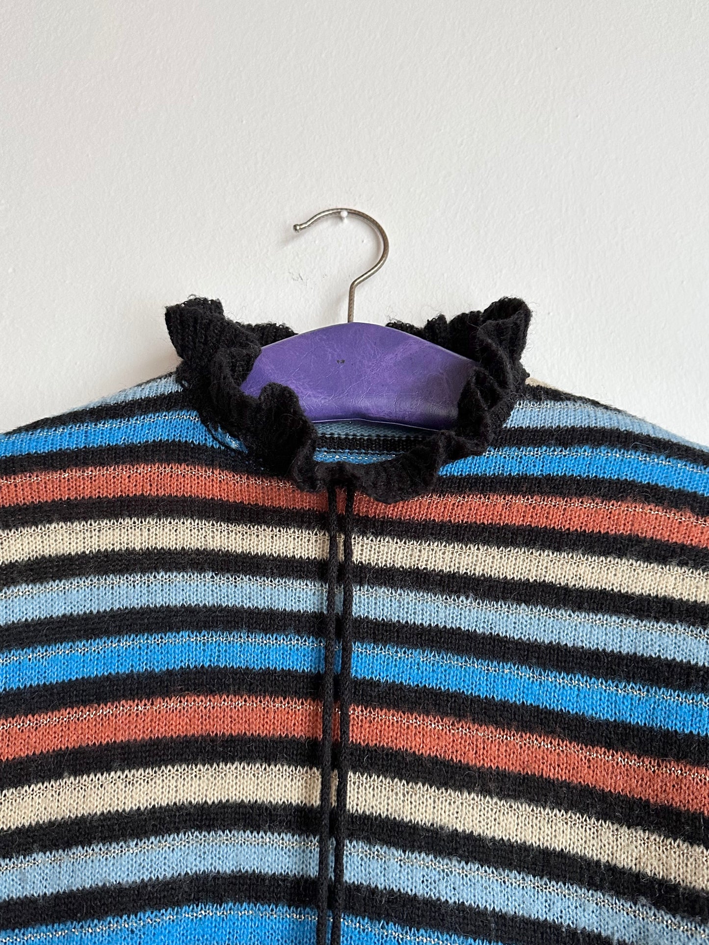80s Italy colourful striped with frill collar