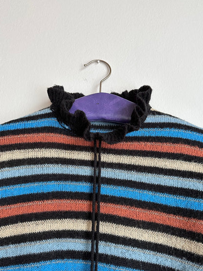 80s Italy colourful striped with frill collar