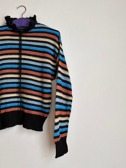 80s Italy colourful striped with frill collar