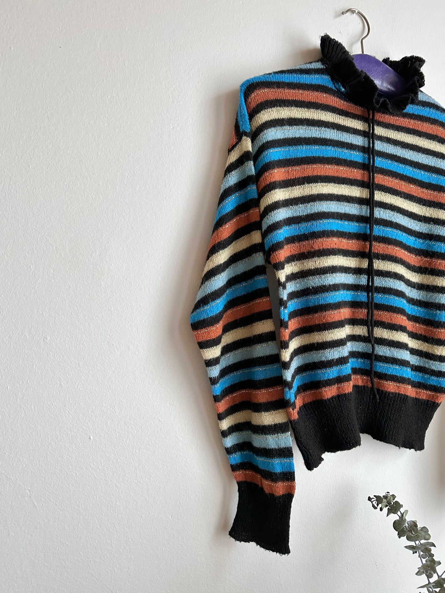 80s Italy colourful striped with frill collar