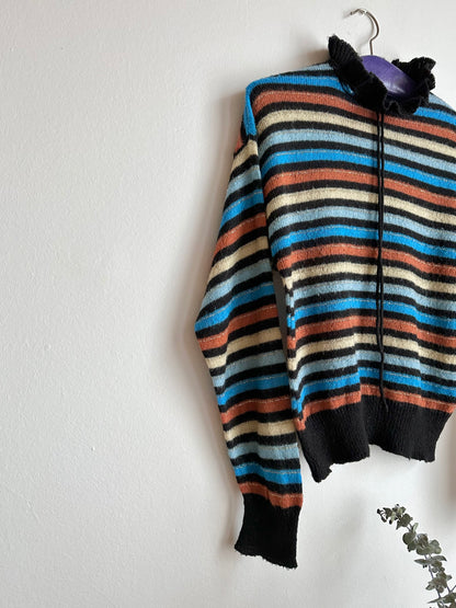 80s Italy colourful striped with frill collar