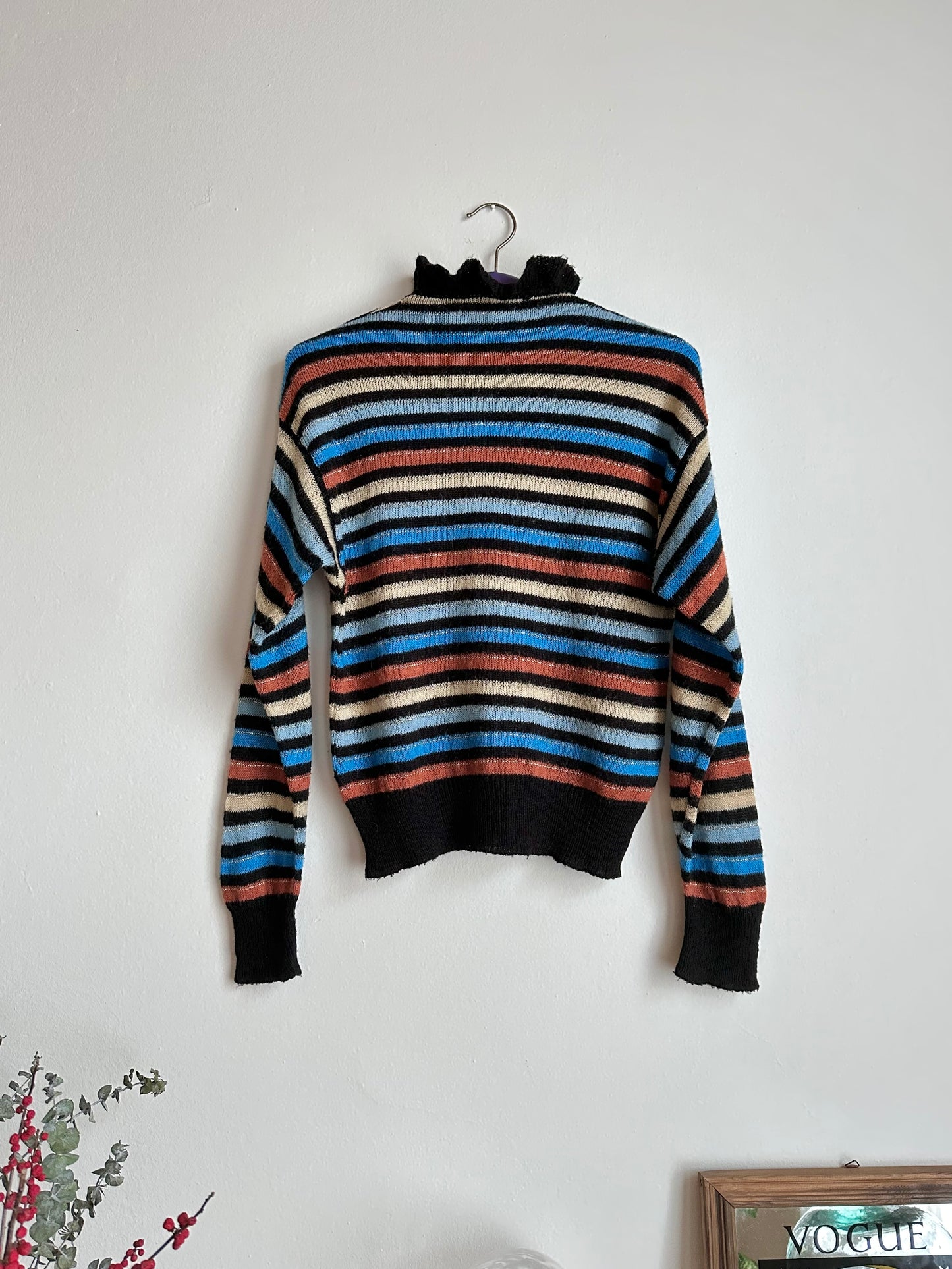 80s Italy colourful striped with frill collar