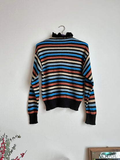 80s Italy colourful striped with frill collar