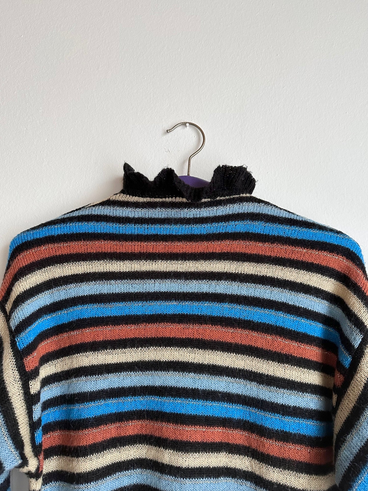 80s Italy colourful striped with frill collar
