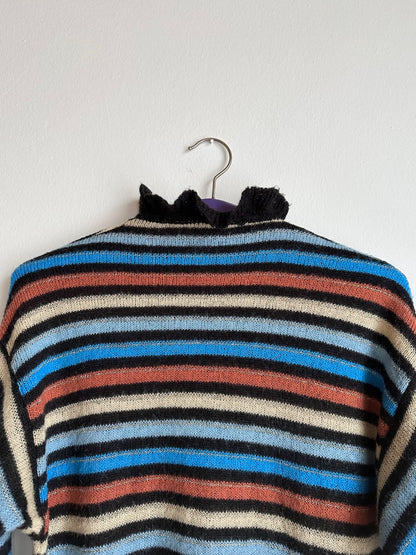 80s Italy colourful striped with frill collar