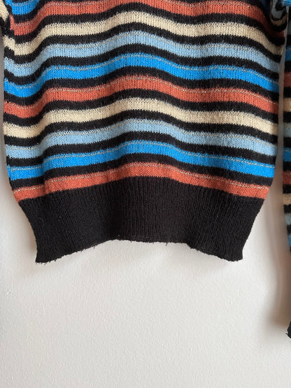80s Italy colourful striped with frill collar