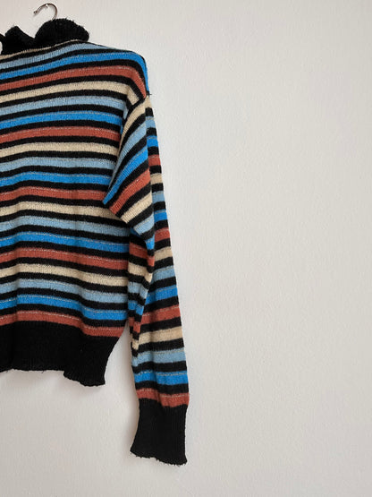 80s Italy colourful striped with frill collar