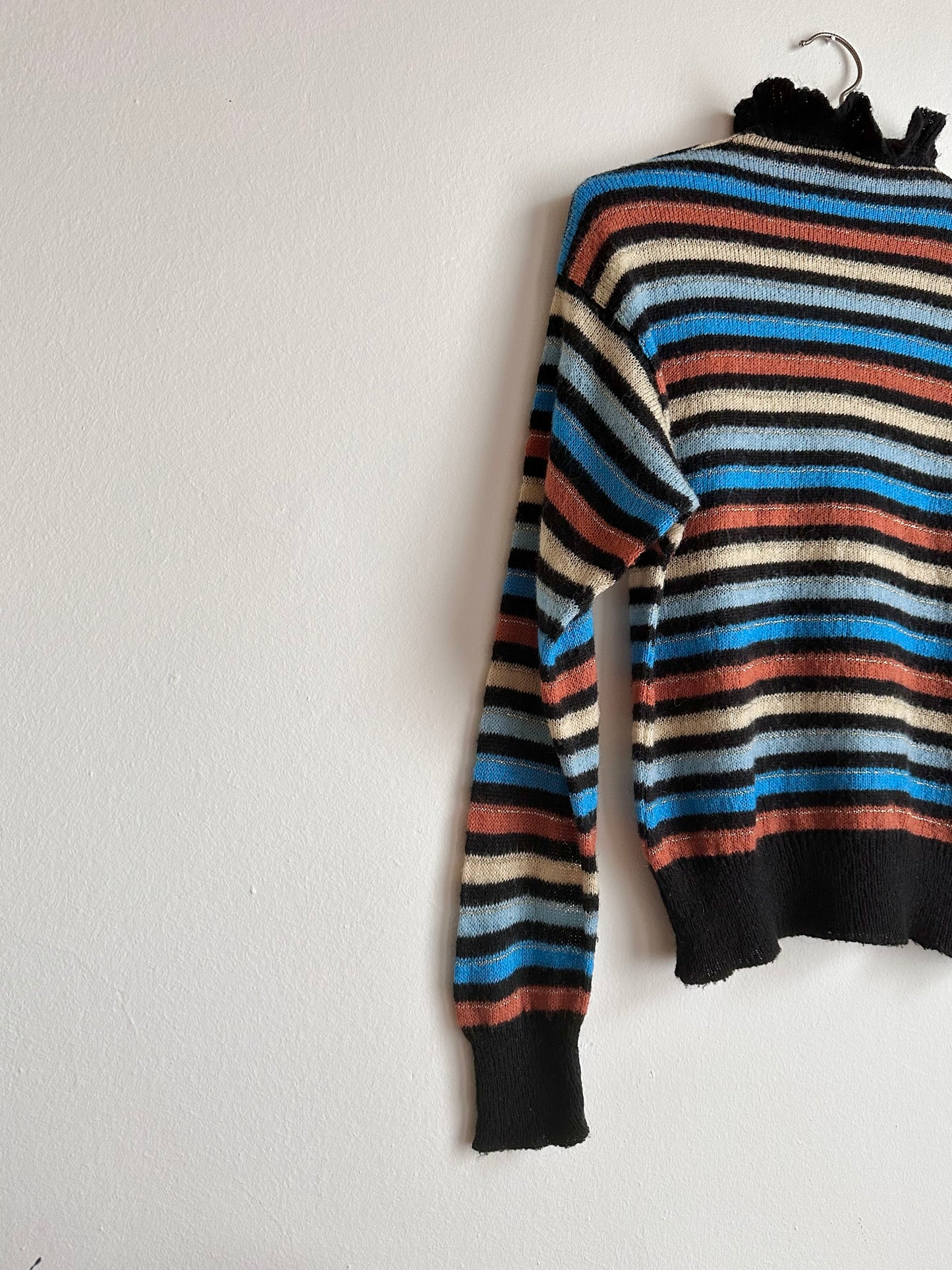 80s Italy colourful striped with frill collar