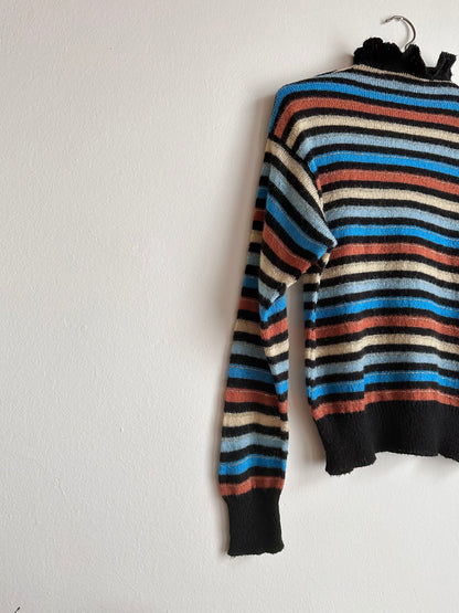 80s Italy colourful striped with frill collar