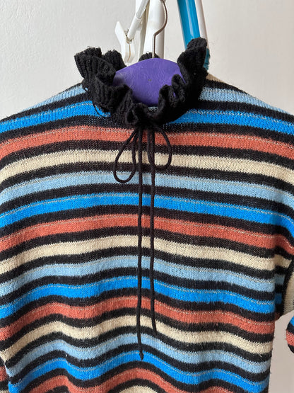80s Italy colourful striped with frill collar