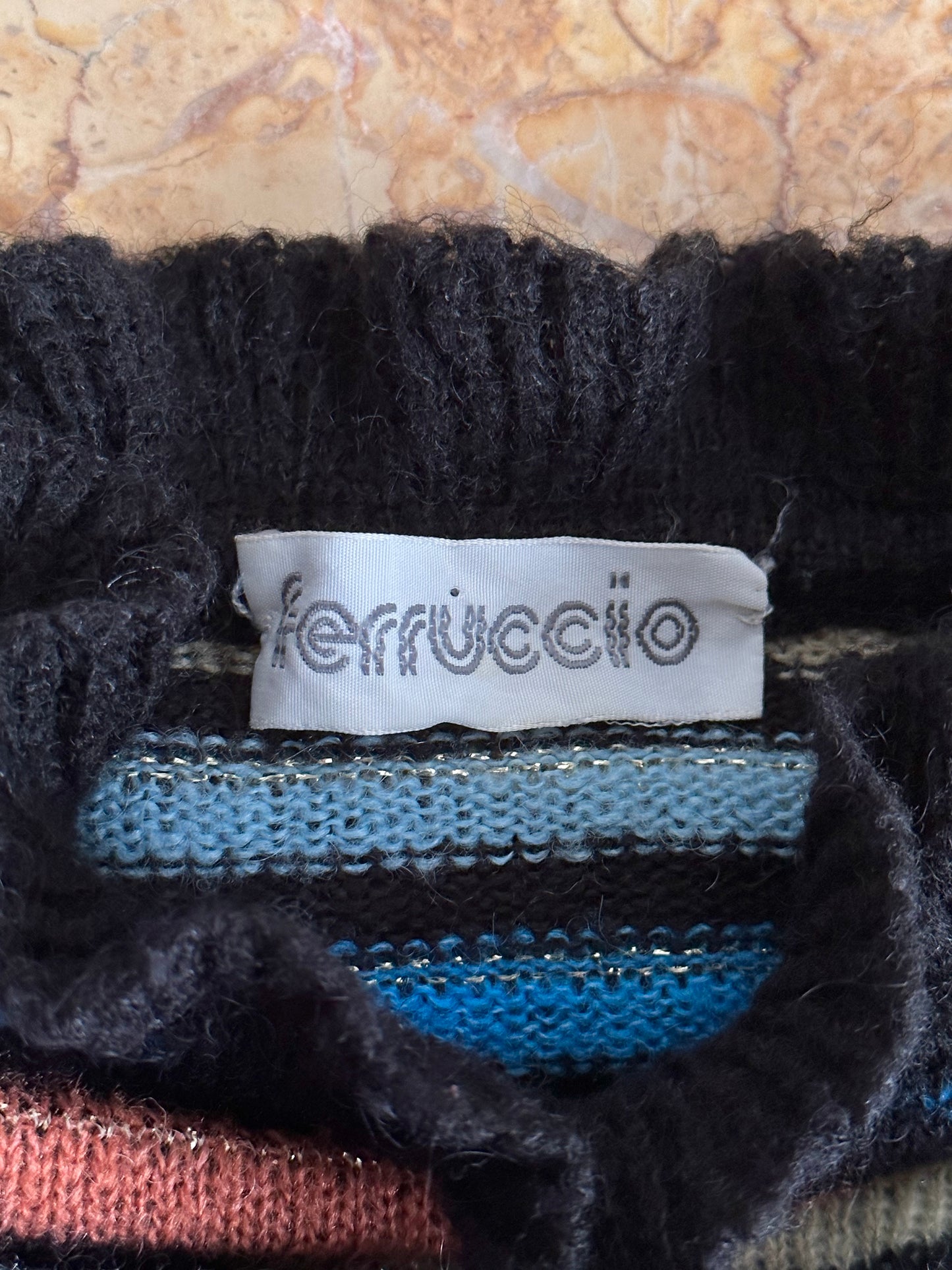 80s Italy colourful striped with frill collar