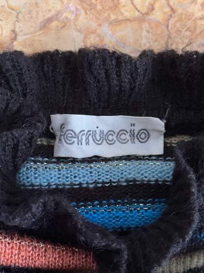 80s Italy colourful striped with frill collar