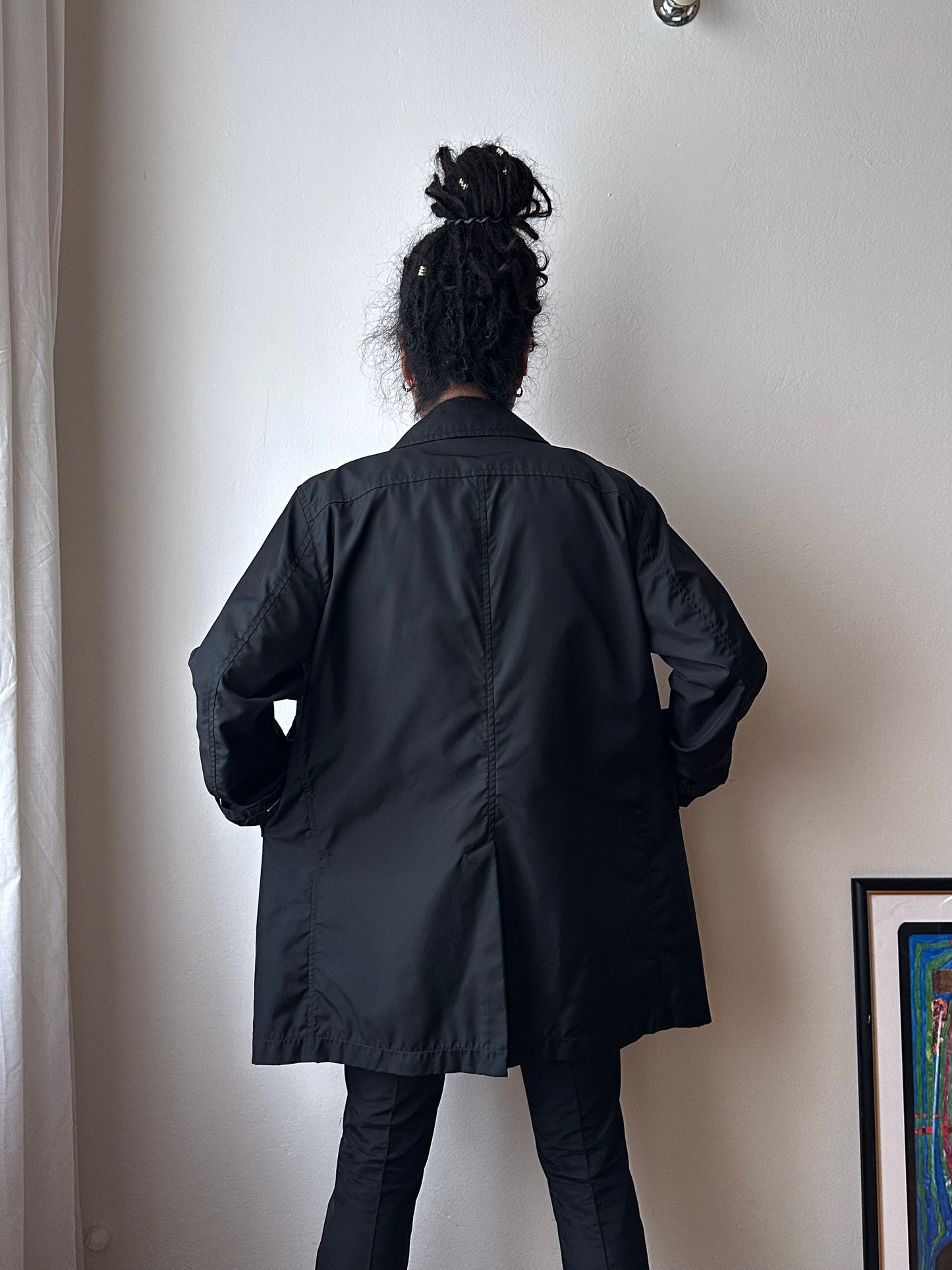 CP Company  Vintage Massimo Osti マッシモオスティ Black Nylon coat ナイロン 黒 Made in Rumania ヴィンテージ イタリア古着  Rare レア Toto Praha Vintage clothing store Antique shop Prague 古着屋 アンティークショップ プラハ ユーロ古着  ヨーロッパ古着 古着卸 コート