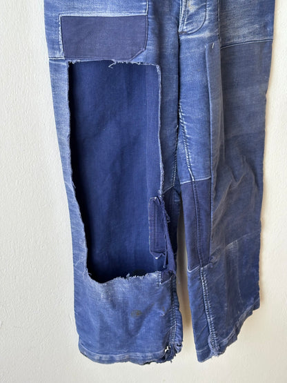 1940s Le Mont St Michel Blue moleskin workwear overalls