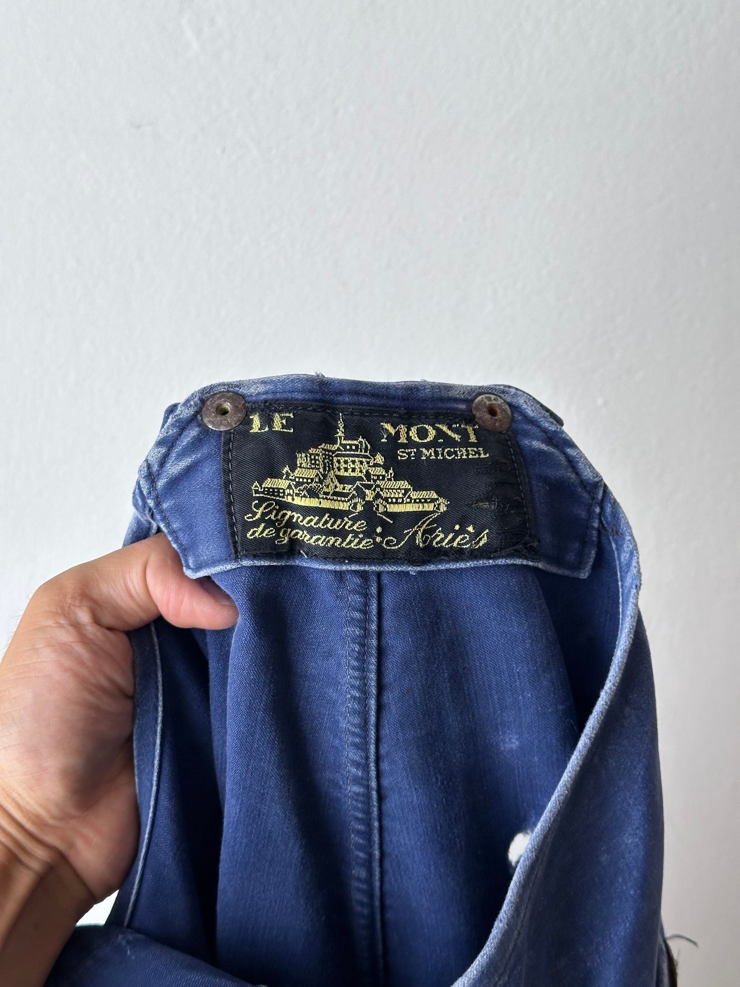 1940s Le Mont St Michel Blue moleskin workwear overalls