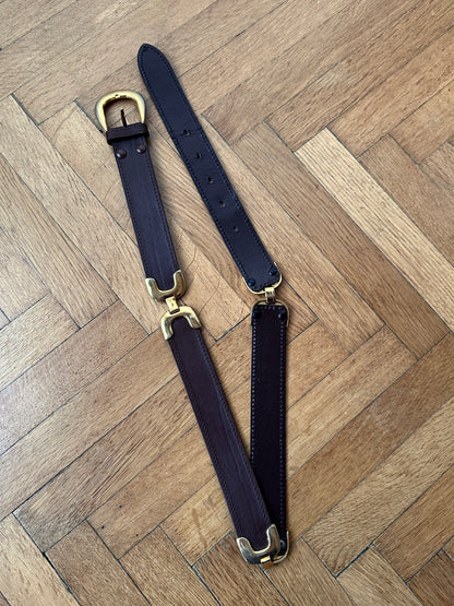 brown leather belt with gold buckle