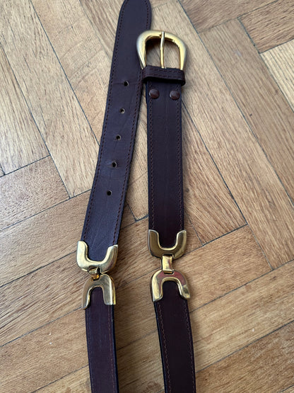 brown leather belt with gold buckle