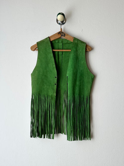 70s kiwi green suede vest