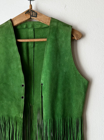 70s kiwi green suede vest