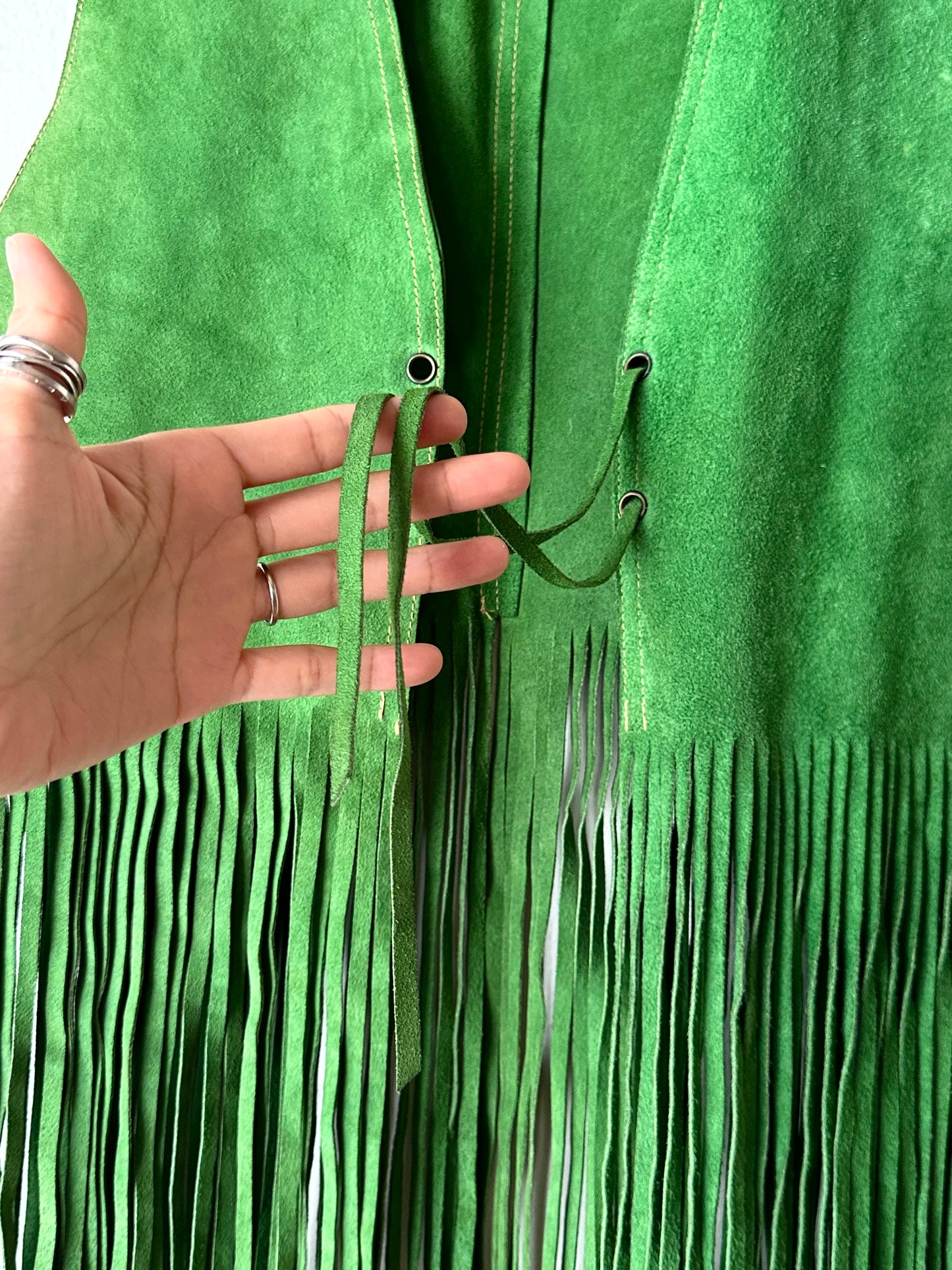 70s kiwi green suede vest