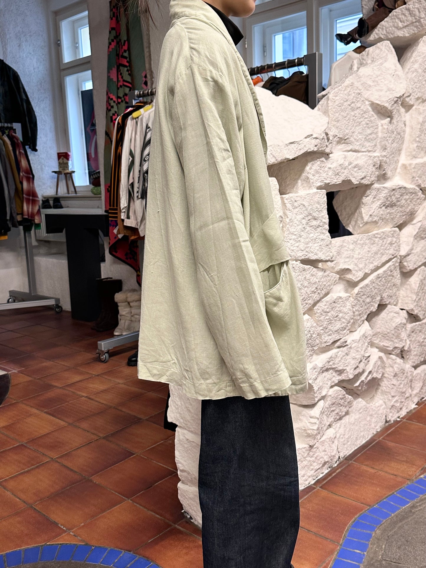 90s linen jacket with design pocket