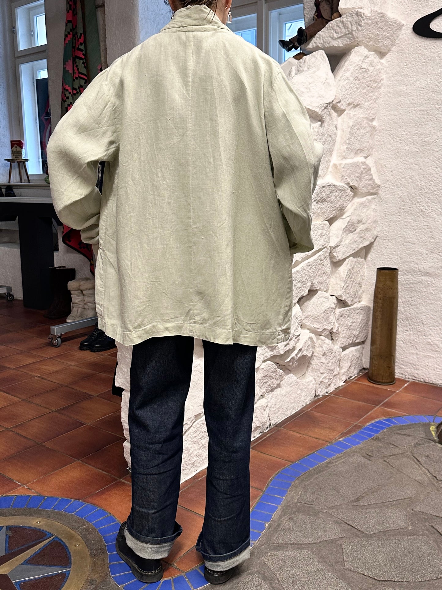 90s linen jacket with design pocket