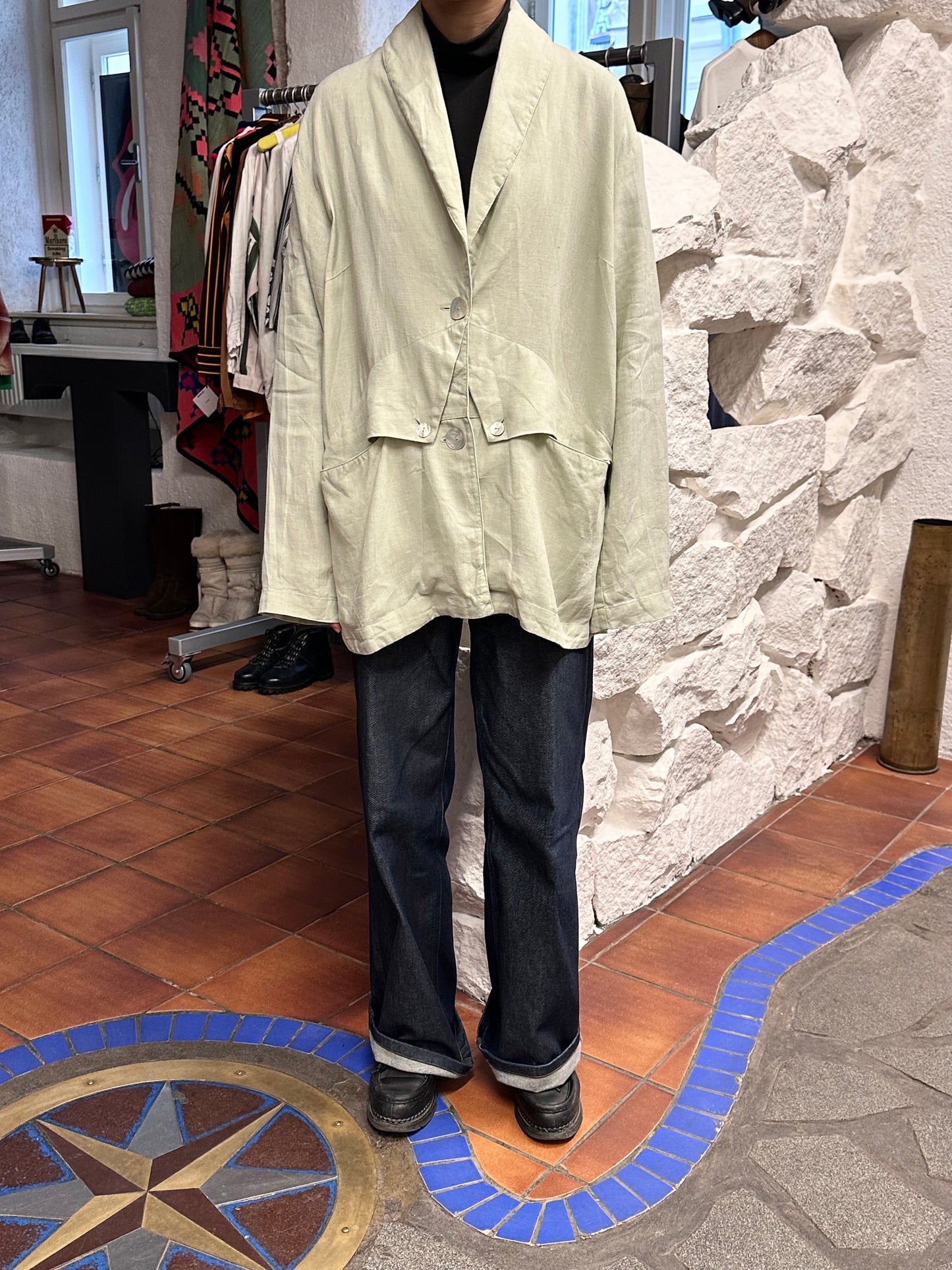 90s linen jacket with design pocket