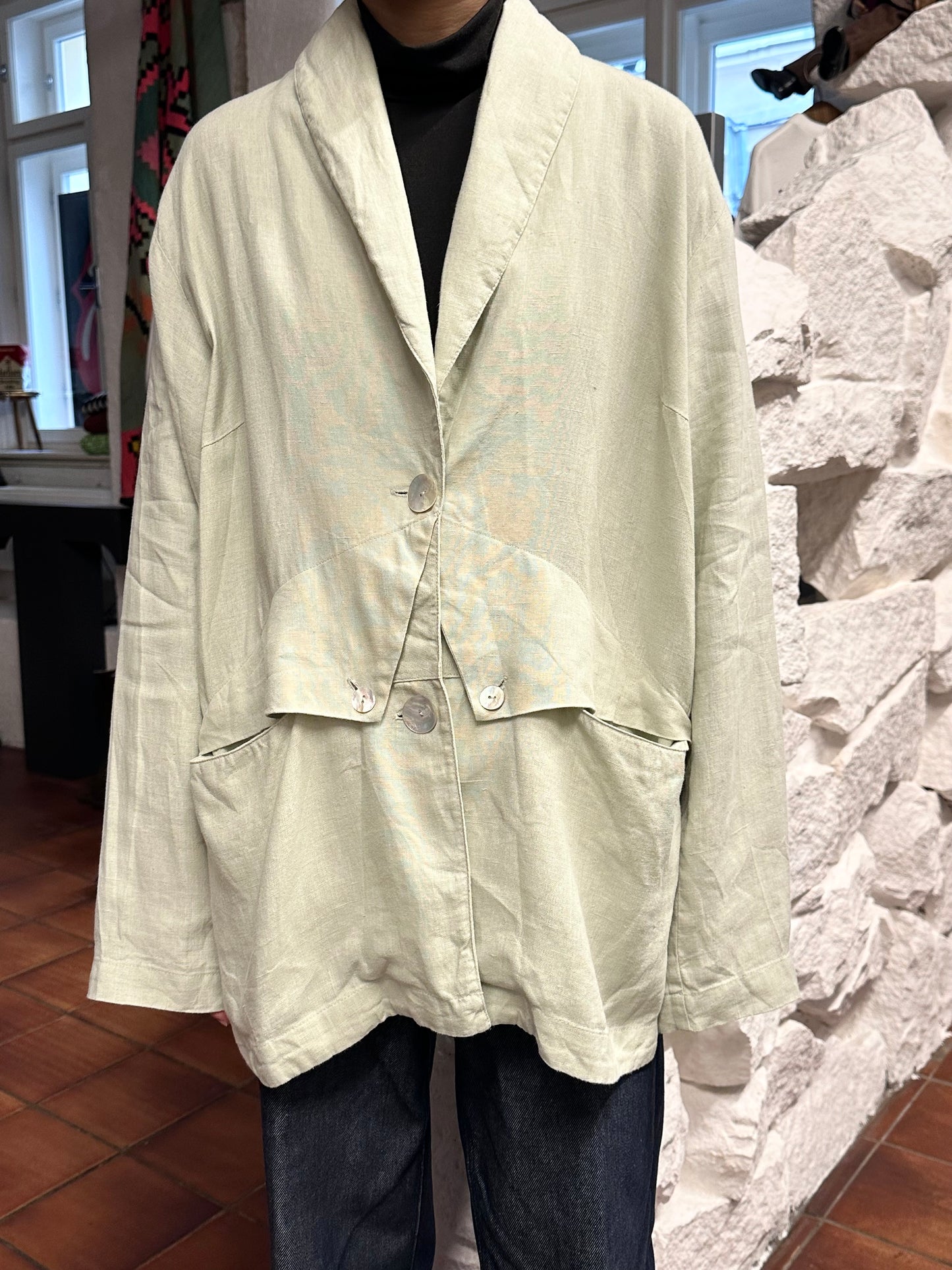 90s linen jacket with design pocket