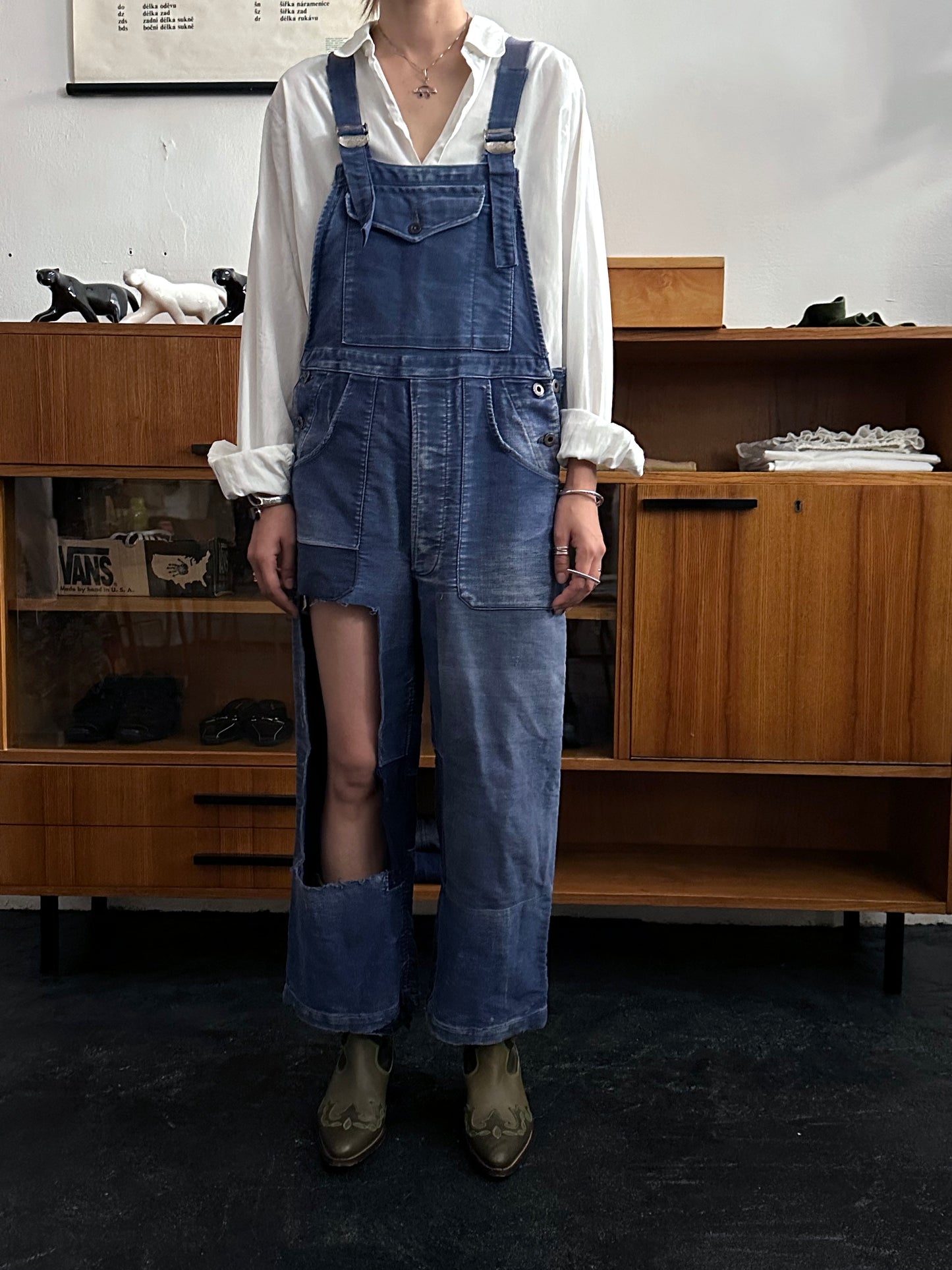 1940s Le Mont St Michel Blue moleskin workwear overalls
