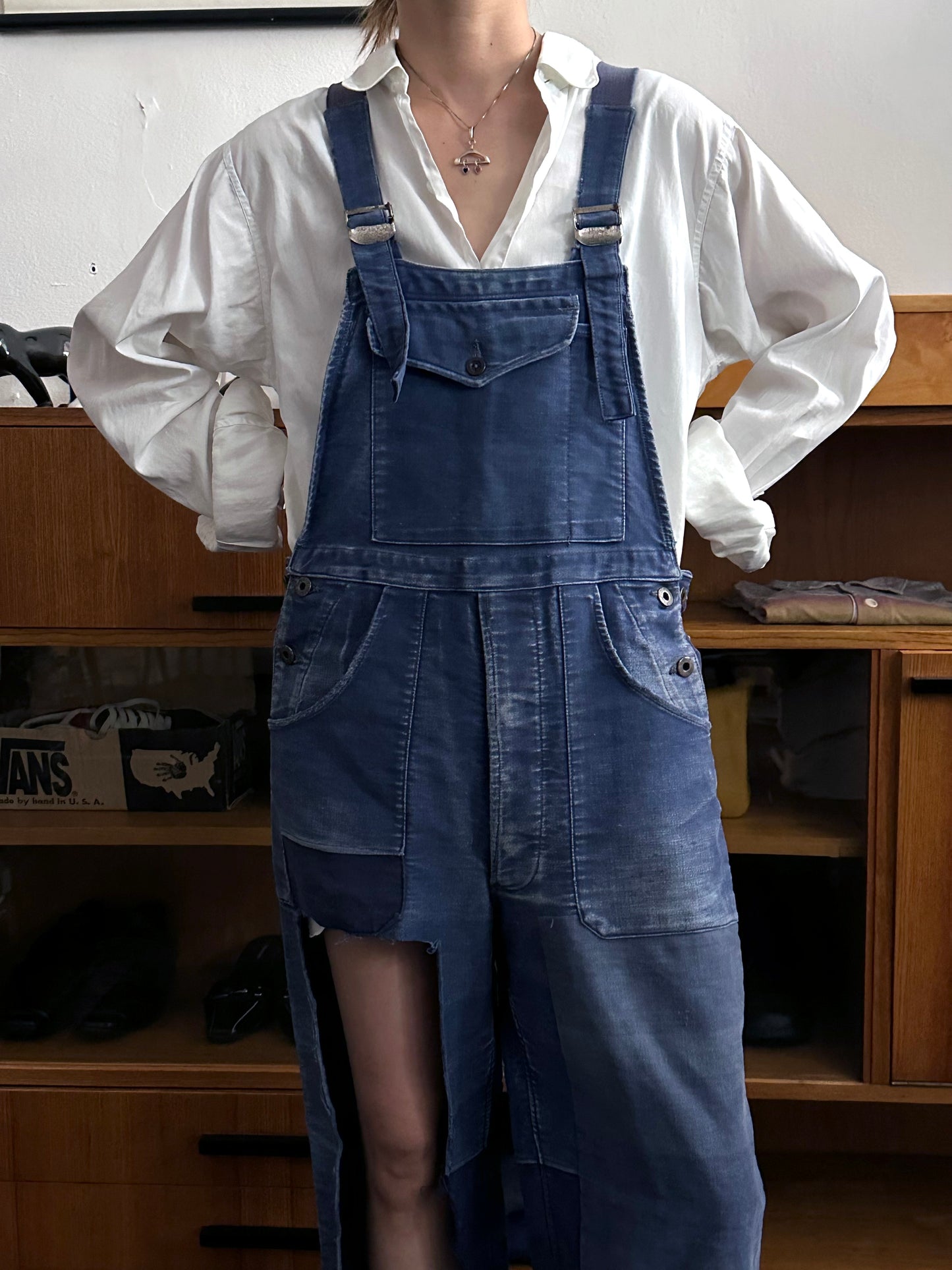 1940s Le Mont St Michel Blue moleskin workwear overalls