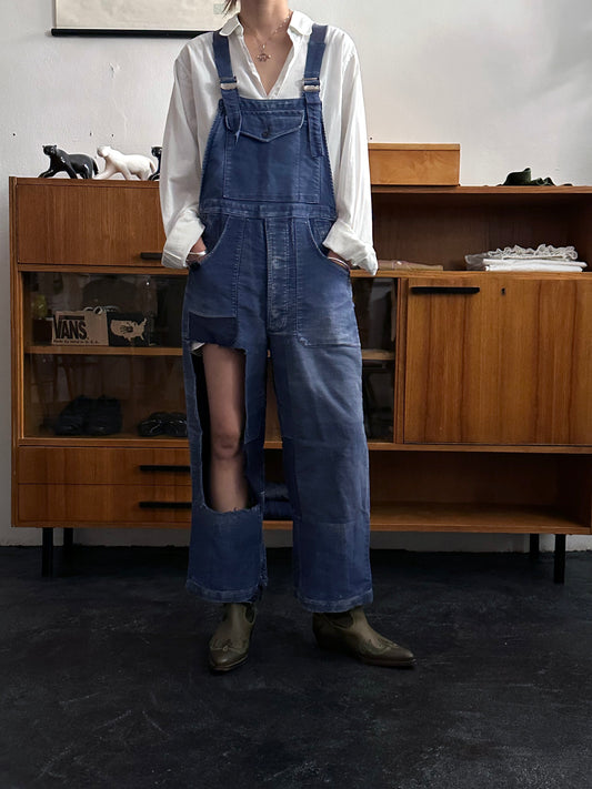 1940s Le Mont St Michel Blue moleskin workwear overalls