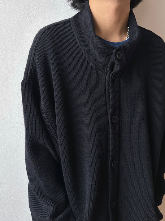 Saint James black heavy wool knit jacket made in France