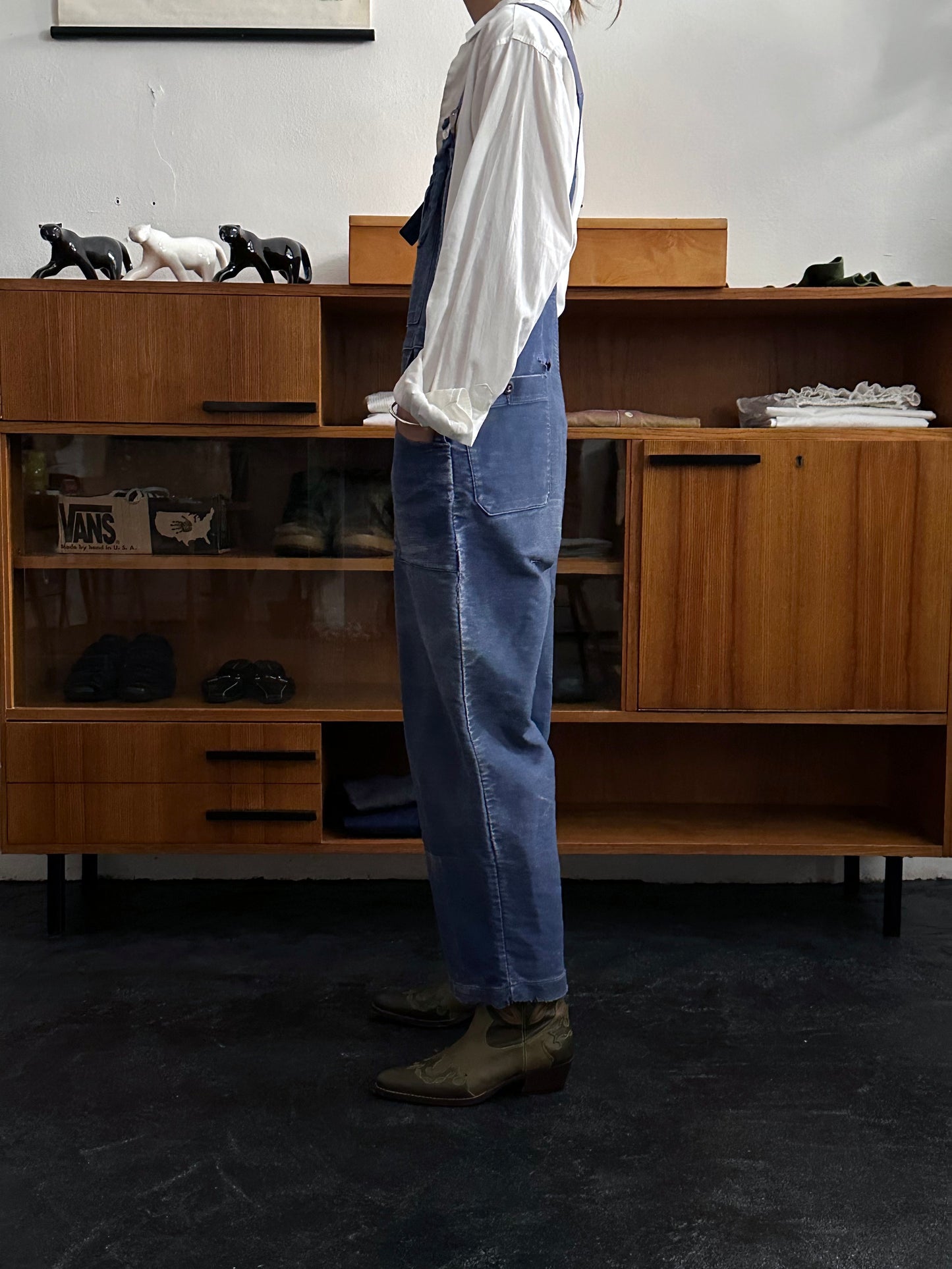 1940s Le Mont St Michel Blue moleskin workwear overalls