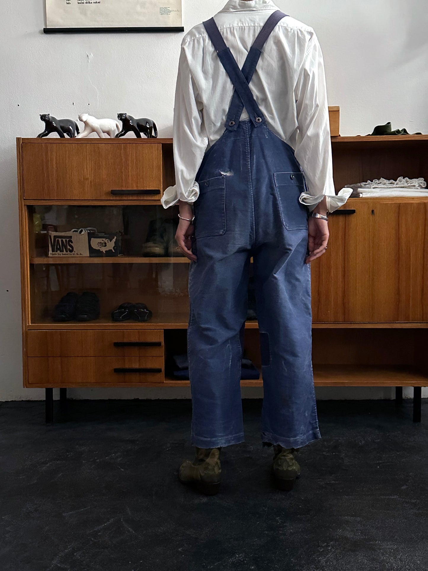 1940s Le Mont St Michel Blue moleskin workwear overalls