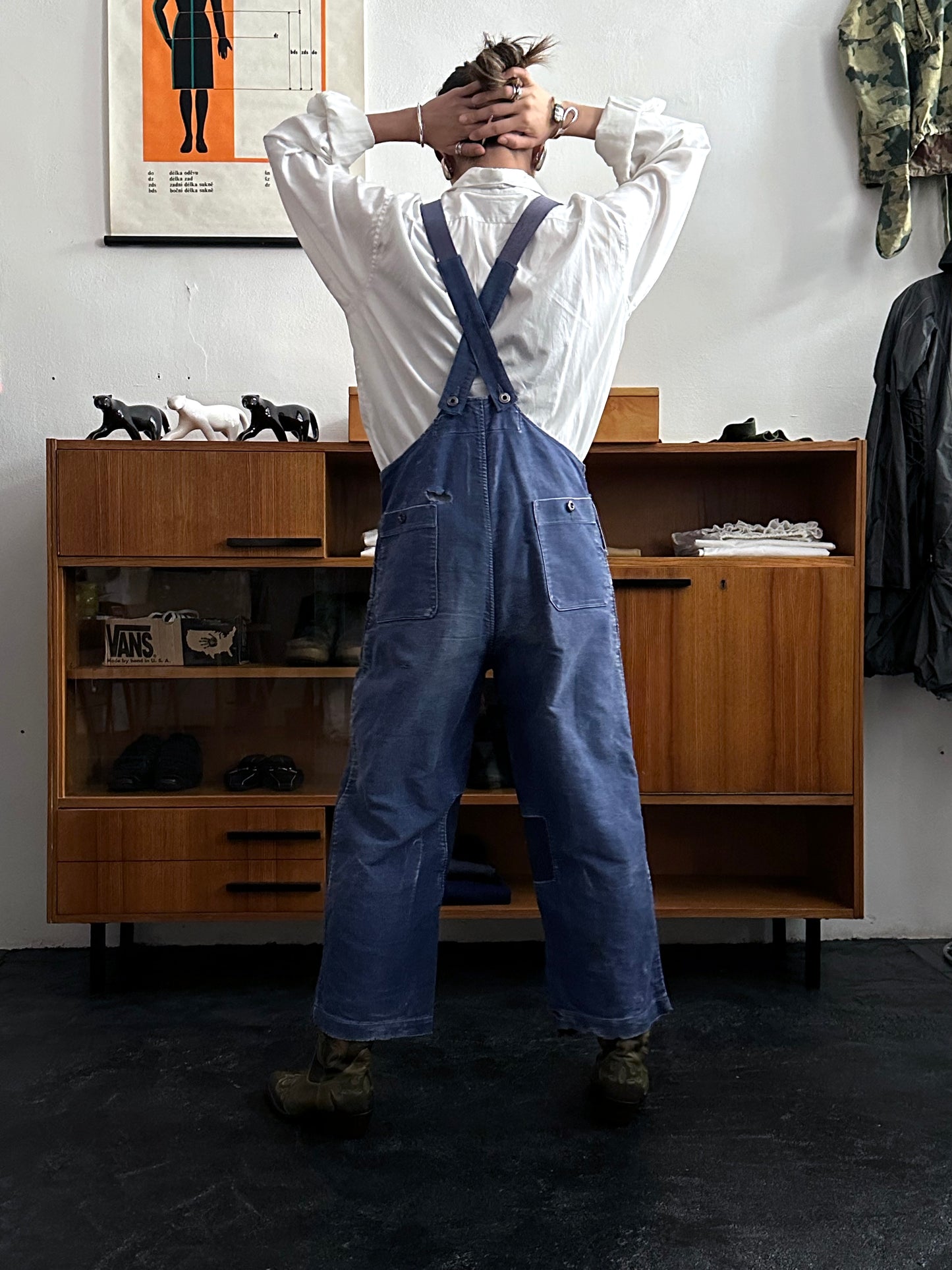 1940s Le Mont St Michel Blue moleskin workwear overalls