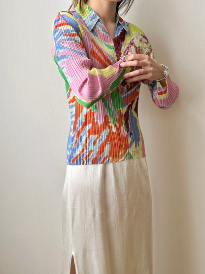 AW23 Issey Miyake PLEATS PLEASE frosty forest shirt