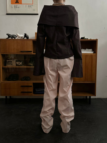 big collar brown cotton shirt