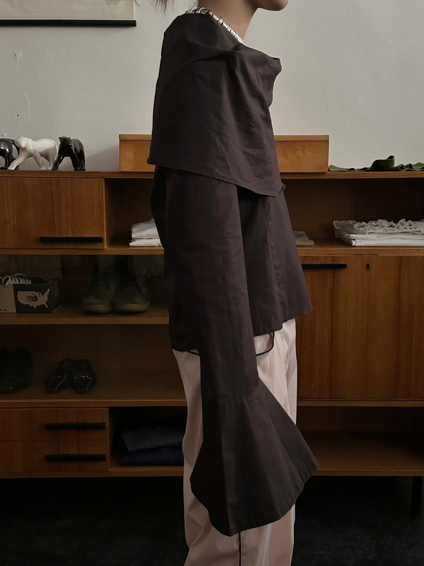 big collar brown cotton shirt