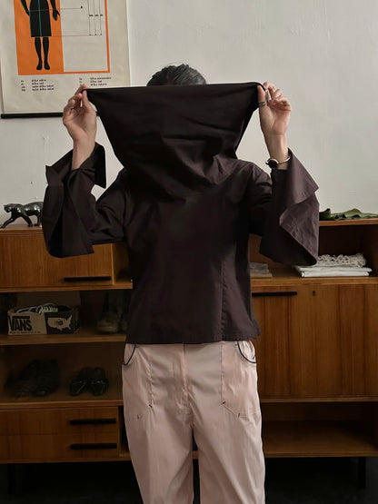 big collar brown cotton shirt