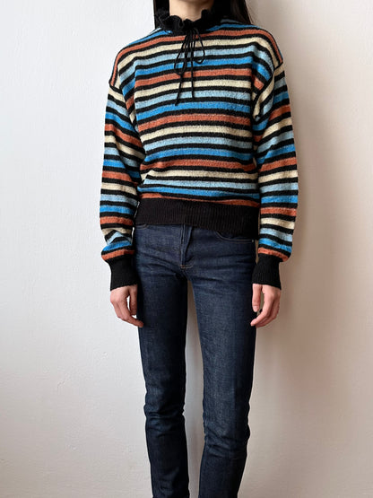 80s Italy colourful striped with frill collar