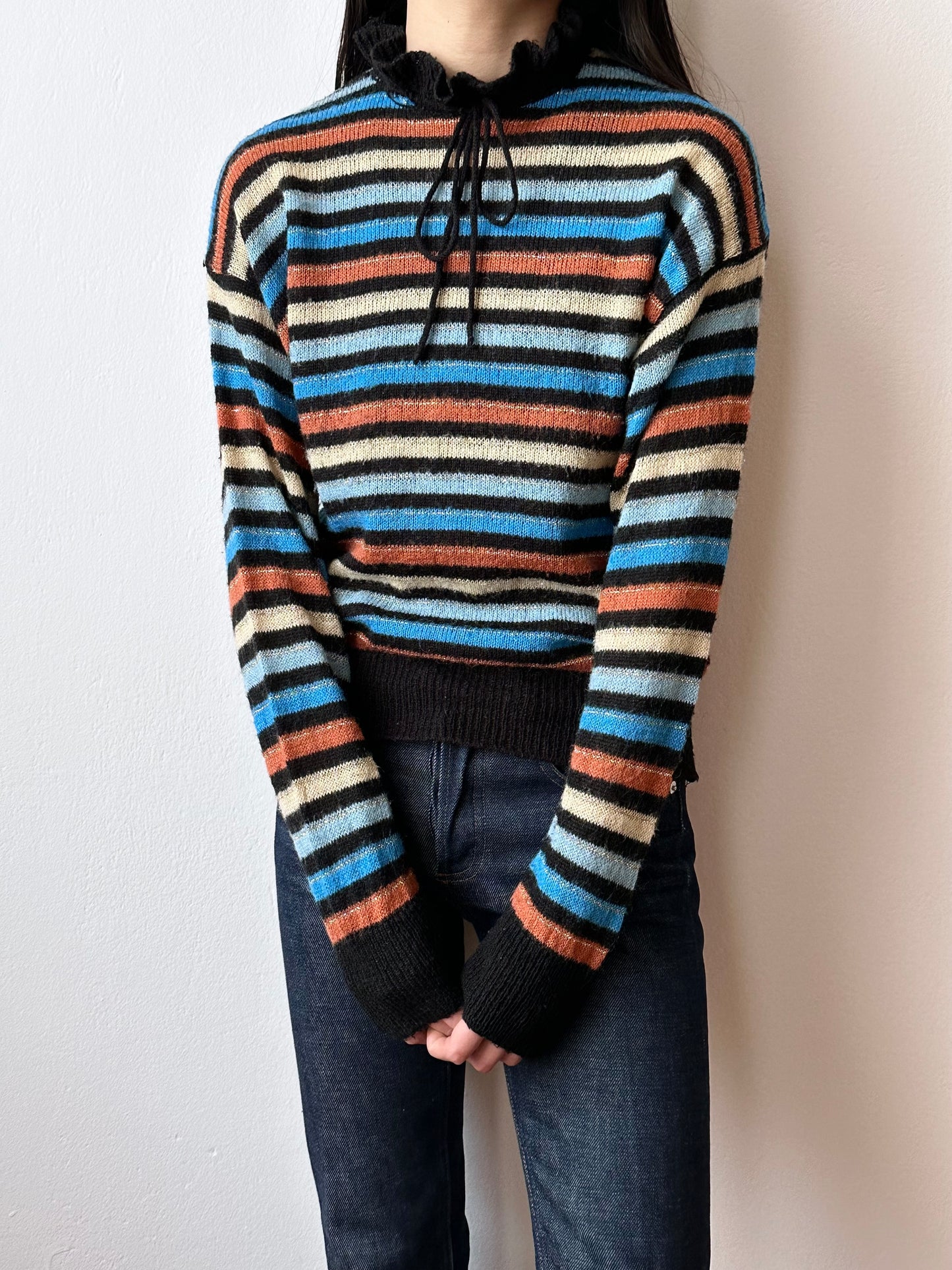 80s Italy colourful striped with frill collar