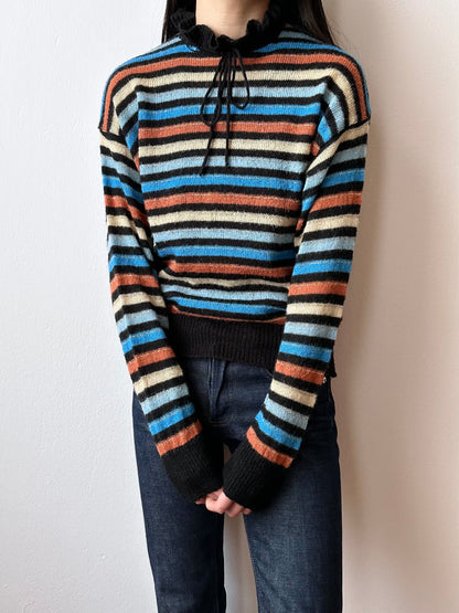 80s Italy colourful striped with frill collar