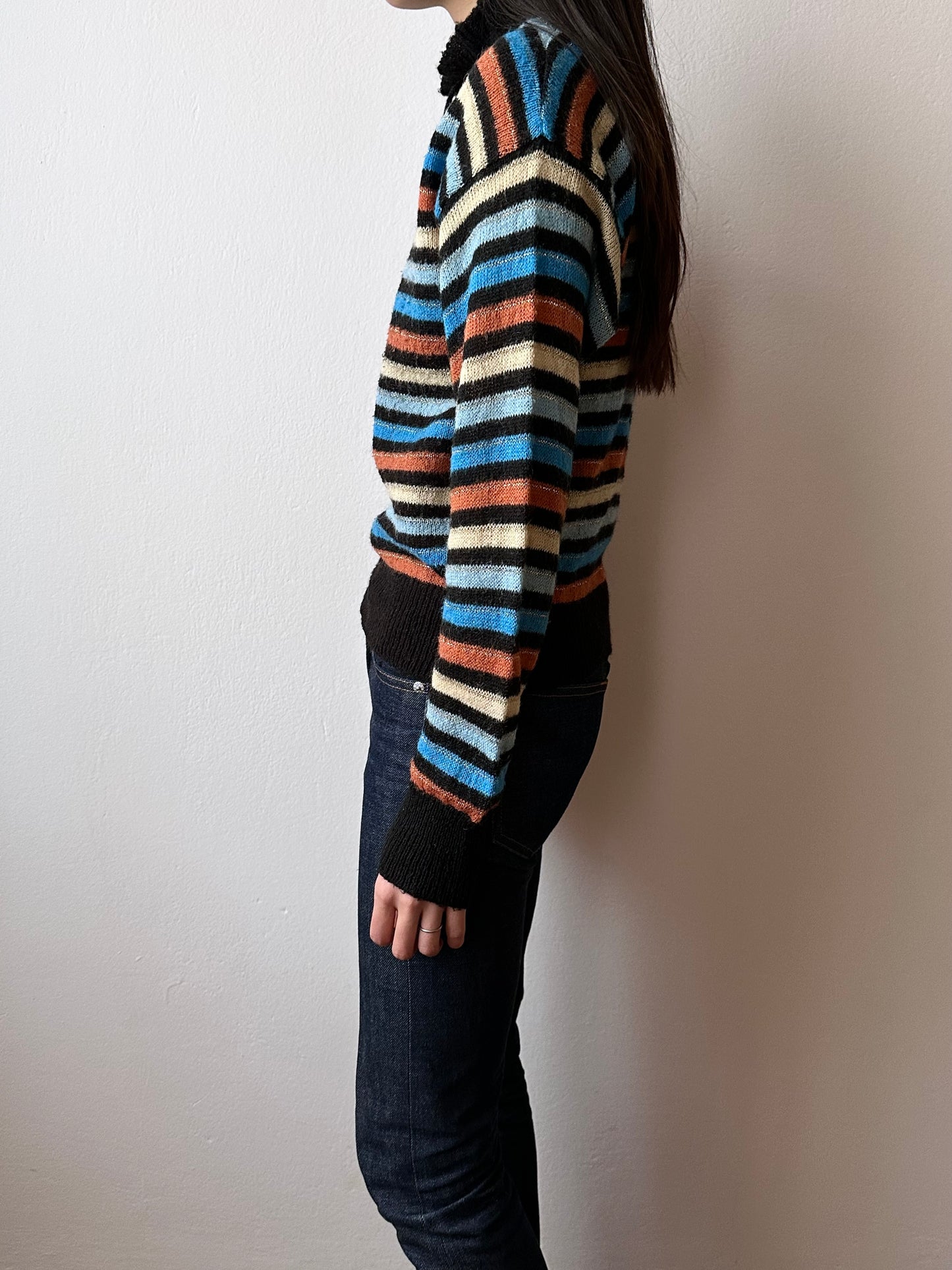 80s Italy colourful striped with frill collar