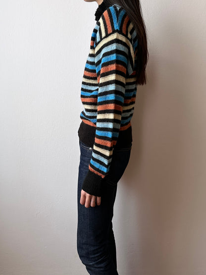 80s Italy colourful striped with frill collar
