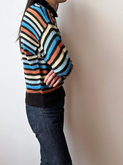80s Italy colourful striped with frill collar