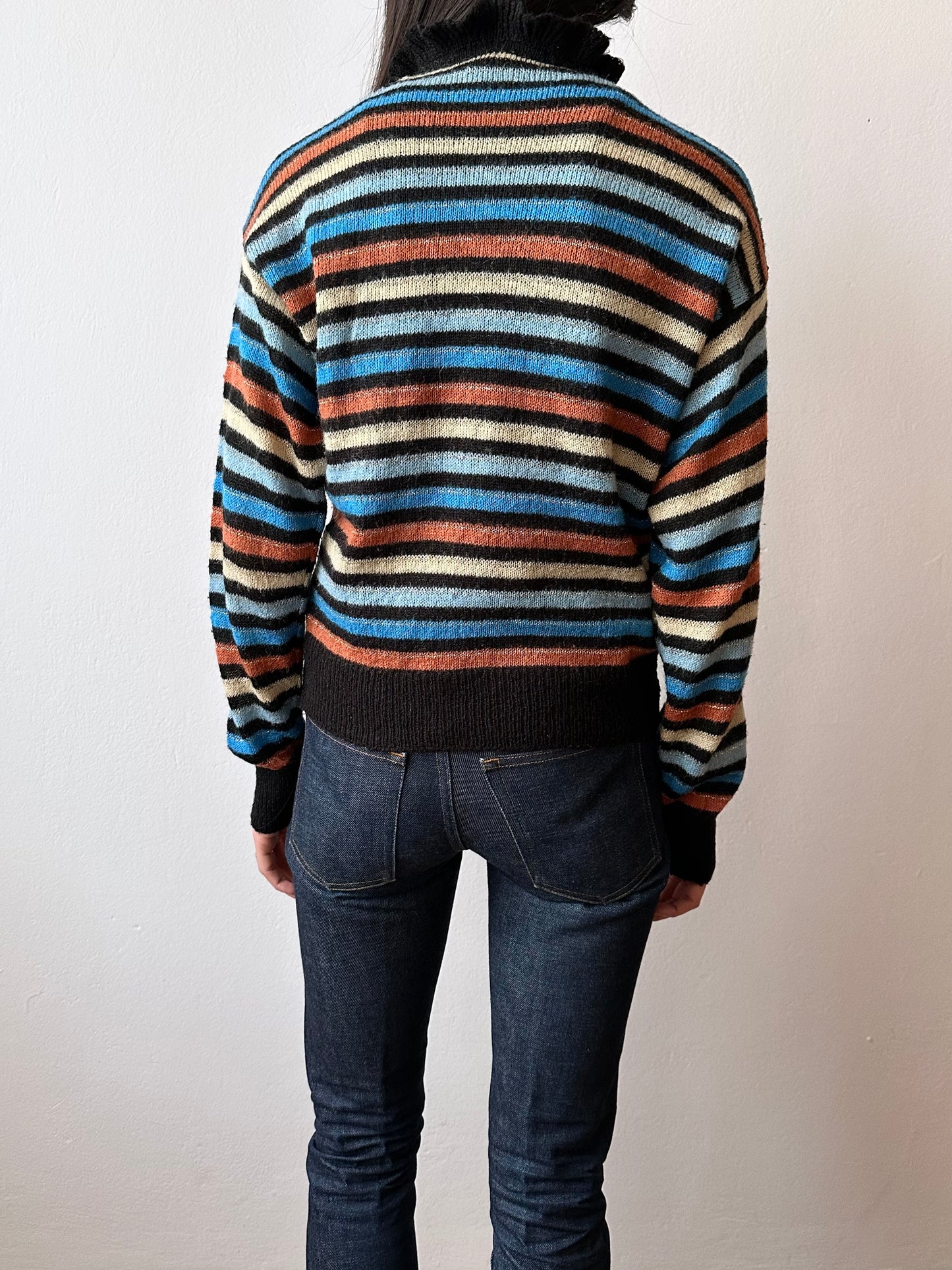 80s Italy colourful striped with frill collar