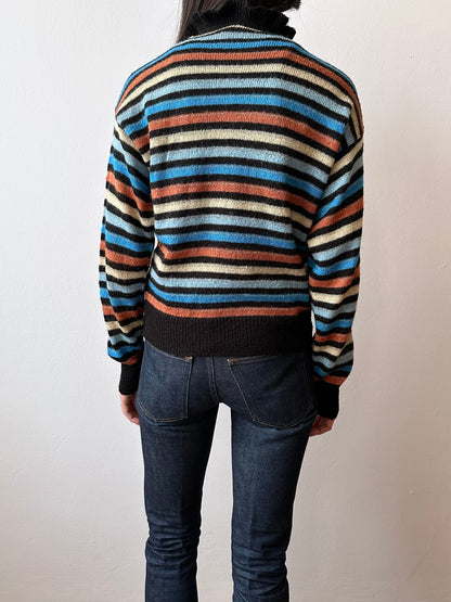 80s Italy colourful striped with frill collar