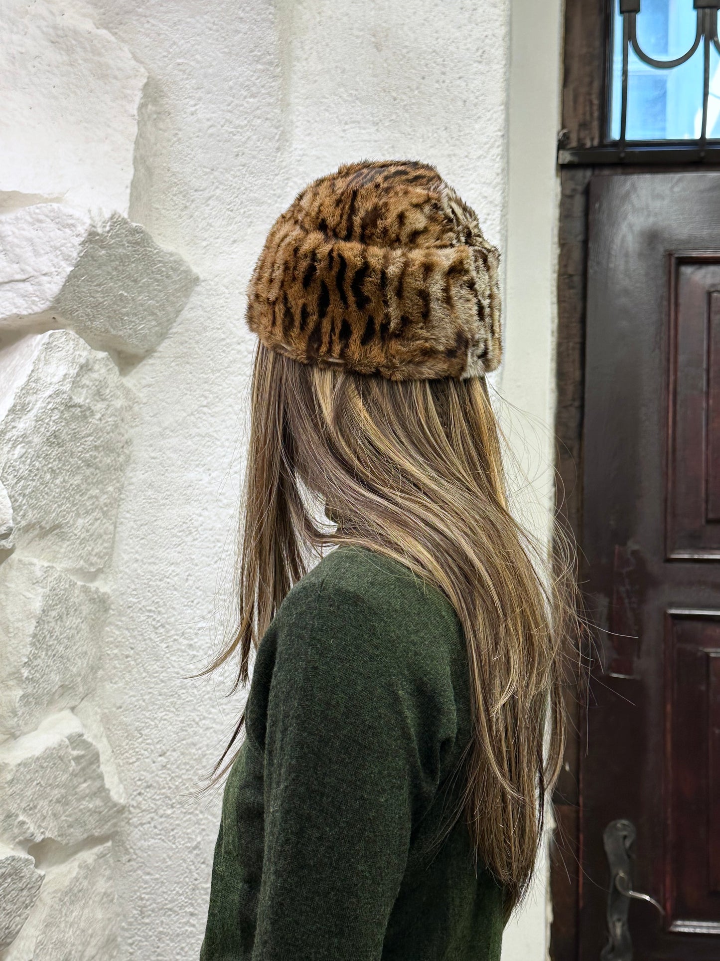 vintage authentic fur leopard hat