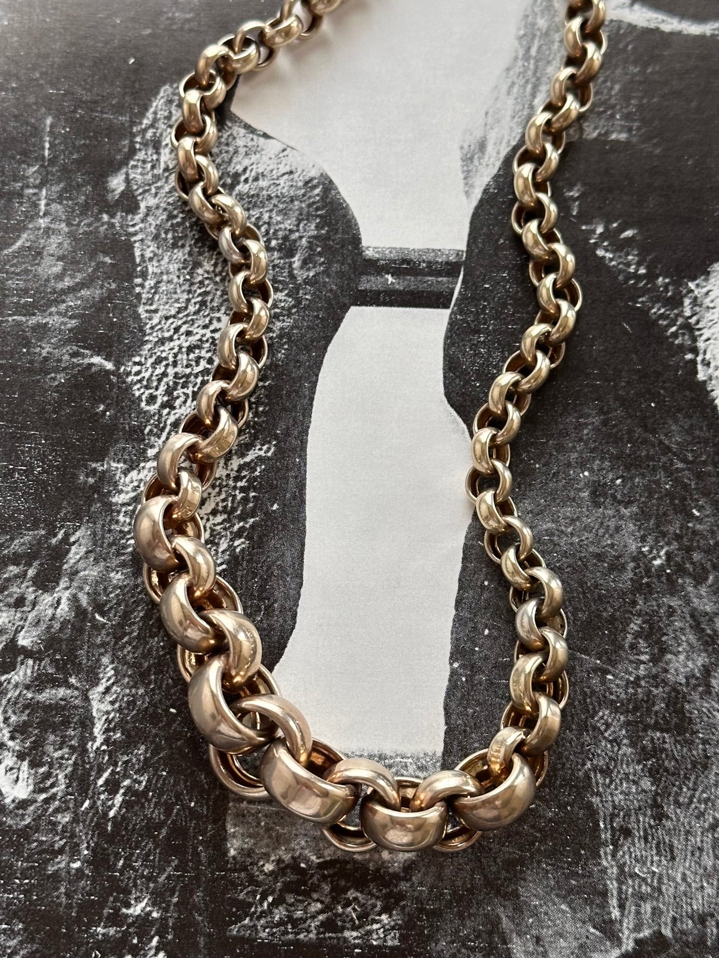 AUREA 925 champagne gold rolo chain necklace German sterling silver vermeil ヴェルメイユ シルバー スターリングシルバー ゴールドプレート チェーンブレスレット ネックレス チェーン ヴィンテージ シルバー シルバージュエリー vintage silver jewelry